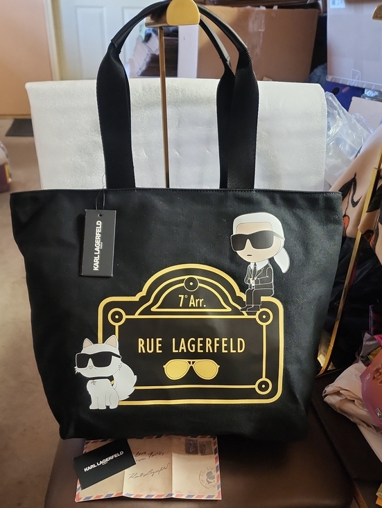 Karl Lagerfeld Handbags - Karl Lagerfeld Black Tote with Gold Graphic Rue Lagerfeld Nwt